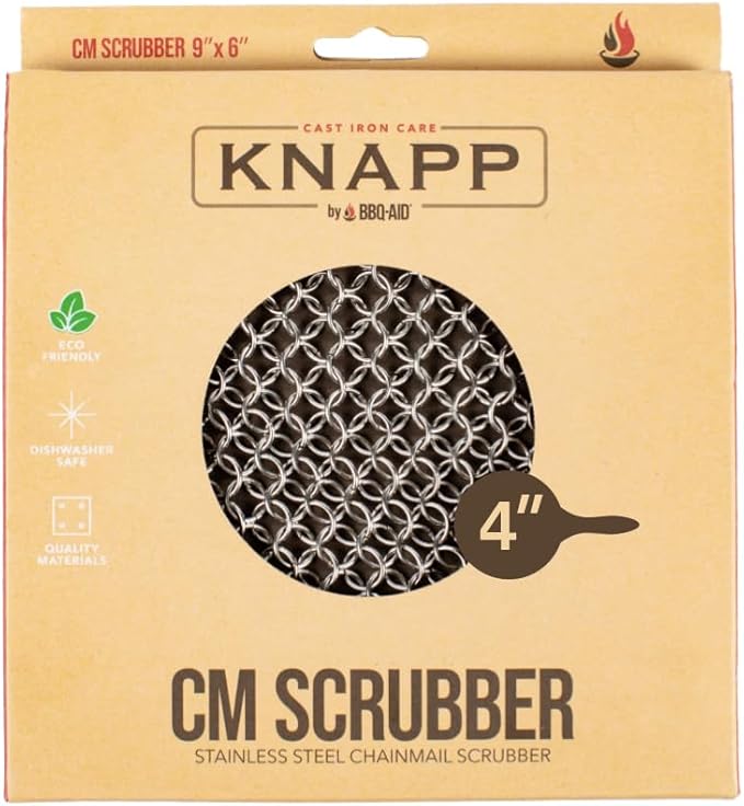 Knapp Made Original 4" Chainmail Scrubber - Cleaner For Cast Iron, Stainless Steel, Hard Anodized Cookware and Other Pots & Pans