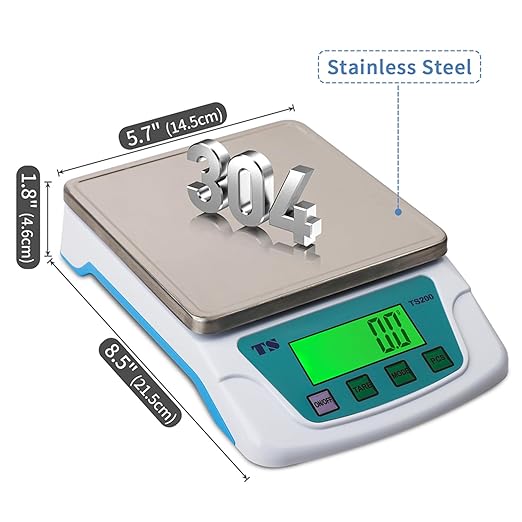 Digital Kitchen Scale 22lb/10kg,Food Scales for Kitchen 6 Units Accurate 0.007zo/0.2g with Stainless Steel Platform LCD Display Tare Pcs Small Weighing Scale for Cooking with Batteries