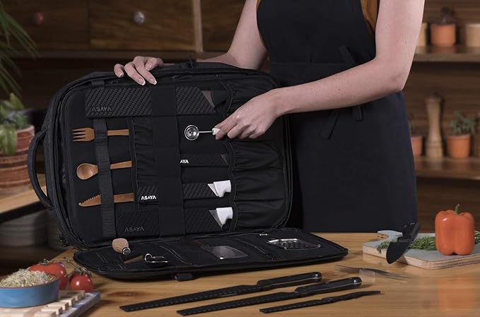 Asaya Chef Knife Backpack with 20 Pocket Knife Roll Bag - Over 30 Pockets for Knives - Knives Not Included (Black)