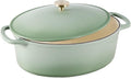 Best Choice Products Oval 7.5 Quart Enamel Cast-Iron Dutch Oven, Heavy-Duty Pre-Seasoned for Baking, Cooking w/Side Handles – Sage Green