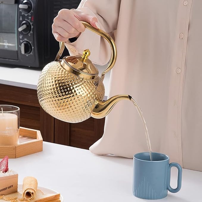 SANQIAHOME 1200ml teapot with Infuser stainless steel Water Boilers lifting handle Tea Maker Water Kettle for Induction/Gas gold