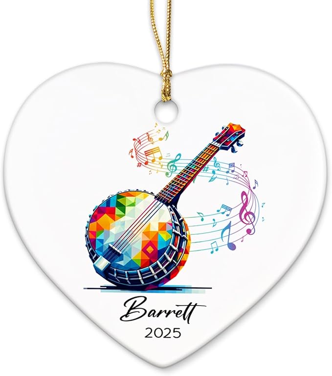 Personalized Banjo Ceramic Ornament Gifts for Music Lovers, Banjo Instrument Player Ornaments Xmas Tree, Custom Name & Year Banjoist Christmas Hanging Ceramic Ornament 2025, Banjoist Keepsake Decor