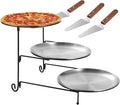 7 Pcs Pizza Pan Riser Stands Sets, Including 3 Tier Dessert Stand with Stainless Steel Pizza Pans(7.87in), and 3 Cake Spatulas for Cakes, Desserts, Pizza, Appetizers