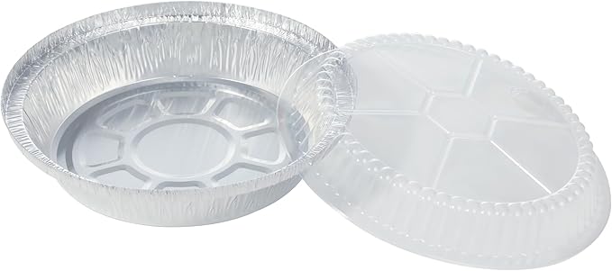 7 Inch Round Aluminum Pans with Lids (60 Pack) Disposable Foil Pan with Clear Dome Top, Aluminum Tin for Roasting Baking Cooking