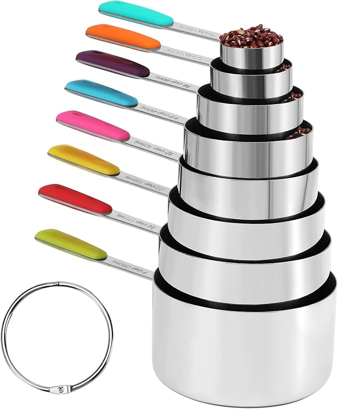 Stainless Steel Measuring Cups Set (8 Cups, Colorful)