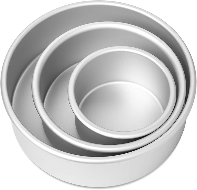 LAST CONFECTION 3-Piece Round Cake Pan Set - Includes 4", 6" and 8" Aluminum Pans 2" Deep