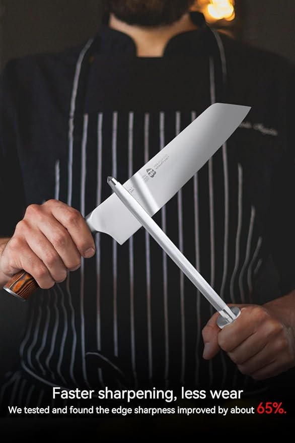 TUO Honing Rod, Sharpening Steel with Larger Diameter for Kitchen Knife Daily Sharpening Maintenance, High Carbon Steel Knife Sharpener Rod, Ergonomic Handle, 8 inch