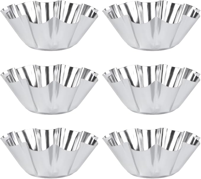 Unomor 6pcs Reusable Stainless Steel Tart and Cupcake Molds Baking Pans for Muffins Pies and Desserts Silver Kitchen Bakeware