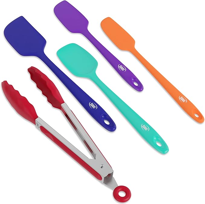 Kaluns Silicone Spatula Set, 4 Rubber Spatulas 600°F Heat Resistant, Nonstick Seamless Design with Stainless Steel Core, Dishwasher Safe, BPA free, Bonus Tongs Included