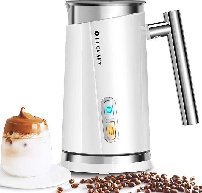 Huogary Milk Frother, Large Capacity Milk Frother and Steamer, Electric Warm & Cold Milk Foam Maker, Non Stick Automatic Milk Foam Maker and Milk Warmer for Latte, Cappuccinos, Macchiato, White