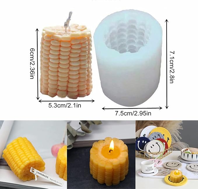 3D Corn Shape Cylinder Silicone Candle Molds Soap Mould Fondant Chocolate Cake Baking Mold for Epoxy Resin,Wax, Polymer Clay