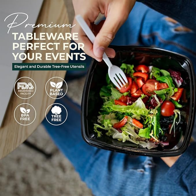 100% Compostable Spoons - (7 in.) 150 Large Biodegradable Spoon Disposable Eco Friendly Spoon Durable and Heat Resistant Alternative to Plastic Spoons with Convenient Tray, By