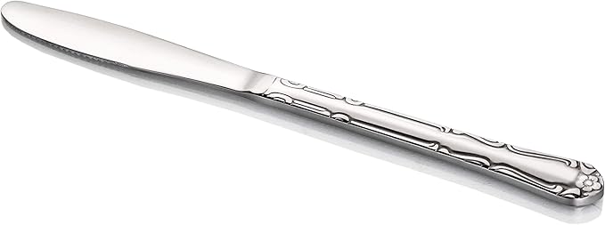 New Star Foodservice 58628 Rose Pattern, 18/0 Stainless Steel, Dinner Knife, 8.5-Inch, Set of 12