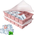 Silicone Ice Cube Tray, 2 Pack Easy-Release Stackable Ice Trays for Freezer with Lid 15 Reusable Cubes, Food Grade BPA Free Ice Molds for Whiskey, Baby Food, Coffee, Cocktail, Drinks (Pink)
