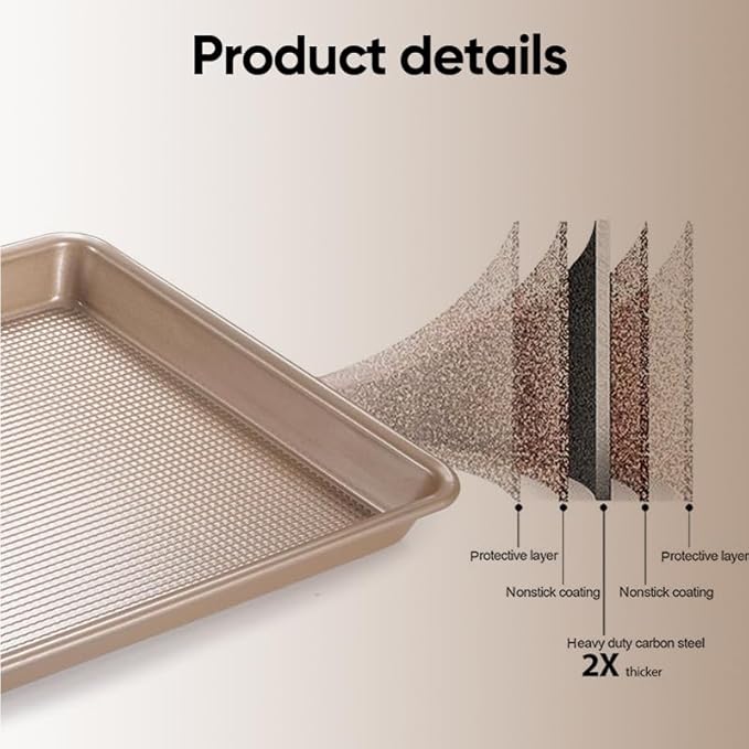 SAKER 3 Pack Nonstick Baking Sheet Set, Carbon Steel Cookie Pan with Cooling Rack, Even Heat Distribution & Warp-Resistant for Oven Baking, Roasting & Cooking (Pink)