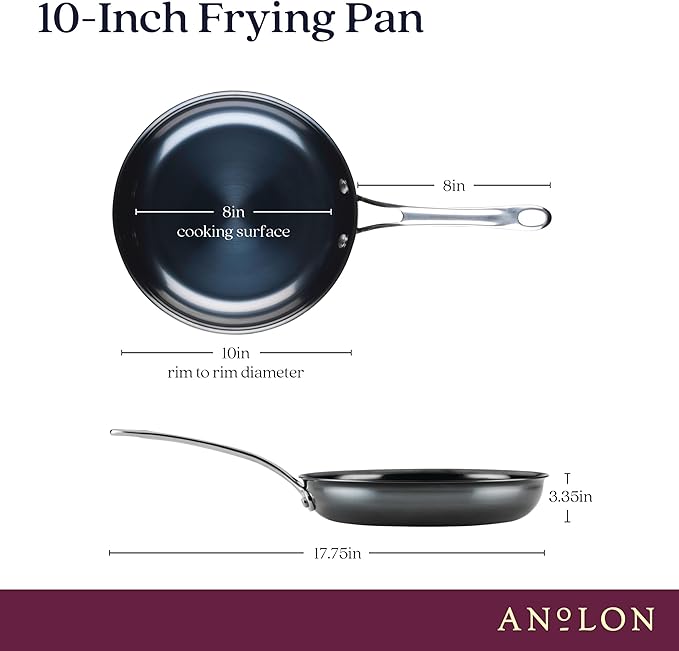 Anolon Everlast N2 Carbon Steel Frying Pan/Skillet with Helper Handle, Compatible with All Cooktops, Metal Utensil Safe, 10 Inch Open Fry Pan - Black