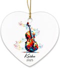 2025 Custom Cello Player Ceramic Ornaments with Name & Year, Cello Instrument Xmas Ornament Gifts for Cellist, Personalized Musician Christmas Ornament Tree Hanging, Cellist Ceramic Keepsake Decor