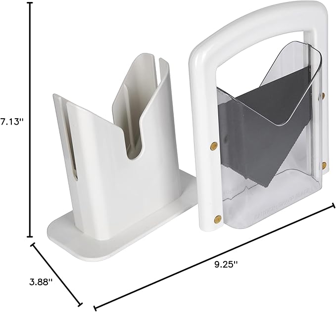 Hoan The Original Bagel Guillotine Slicer - 9.25-Inch Stainless Steel Blade Slicer - Safe and Efficient Easy Bagel Cutter for Muffins, Rolls, Buns with Precision Ground Serrated Blade (White)