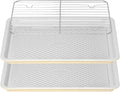 Nonstick Ceramic Baking Sheet With Rack, 2-Pack 15x10 Jelly Roll Sheet Pan, Non-Toxic, PTFE & PFOA Free, Warp-Free, Oven Safe 550°F, Dishwasher Safe, Aluminized Steel, Gray Yellow
