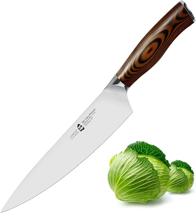 TUO Chef Knife, 8 inch Sharp Kitchen Knife with Pakkawood Handle, High Carbon Steel, Professional for Chopping & Dicing, Gift Box - Fiery Phoenix Series