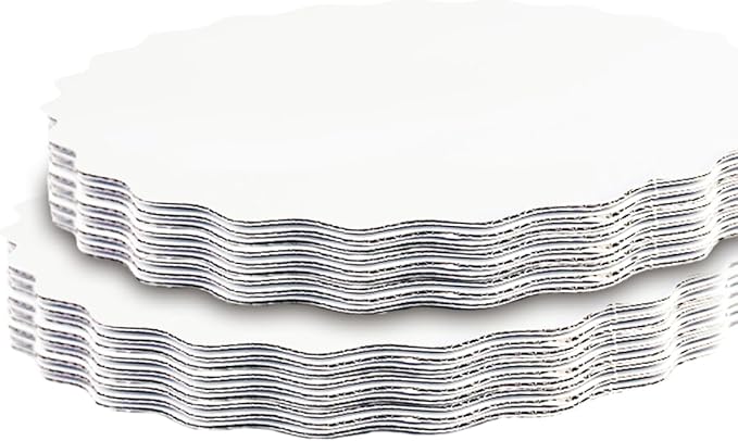 qiqee 12 Inch White Wave Cake Boards Round 15-Packs Circles Rounds Base Food-Grade Cardboard Wave Cake Plate（Thinner But Stronger）