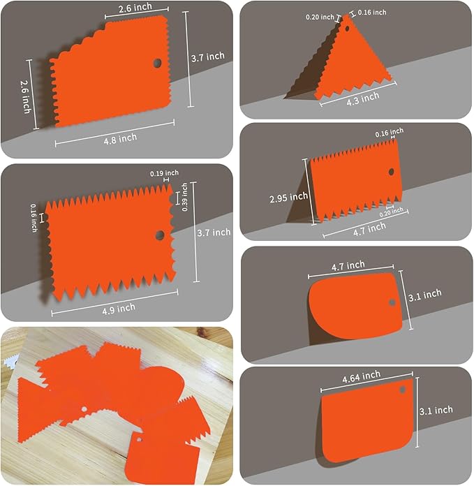 Cake Scraper, Cake Smoother Scraper Set, Dough Scraper Icing Scraper Polisher Tool, Cake Decorating Comb, Icing Smoother Plastic Sawtooth Cake Icing Kitchen Baking Cake Edge (Orange)