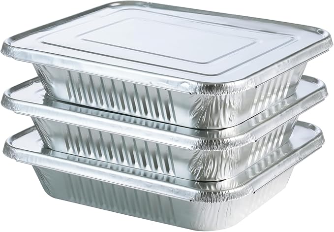 Aluminum Pans With Lids 9x13 [10 Sets] Aluminum Foil Pans Trays With Lids - Half Size Tin Foil Disposable Pans For Baking, Cake Serving Dishes, Roasting, Heating, Serving & Lining Steam-Table Trays