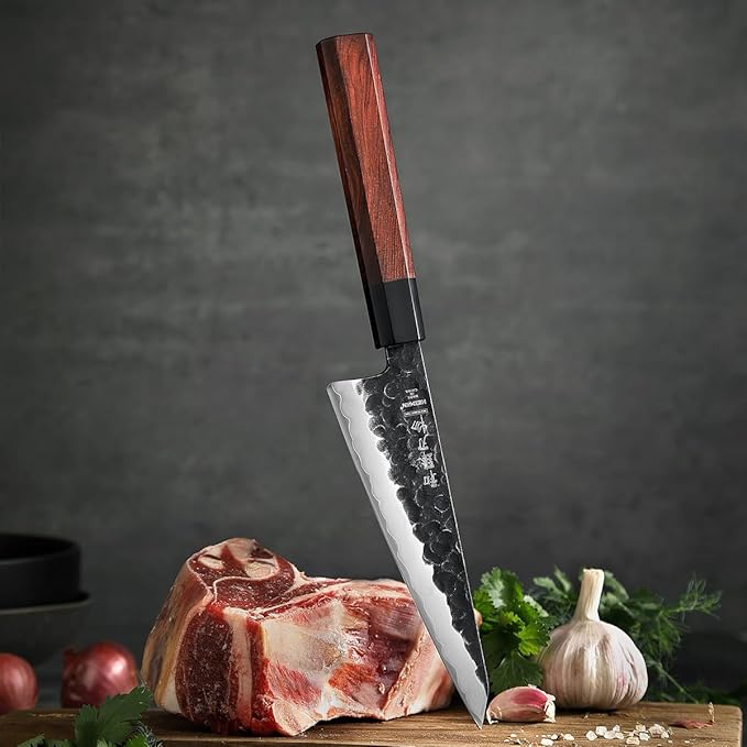 HEZHEN 5.8 inch Multi-purpose Knife,10Cr15CoMoV Steel Core,Triple-layer Composite Steel,Redwood Handle,Professional Kitchen Knife - Razor Sharp