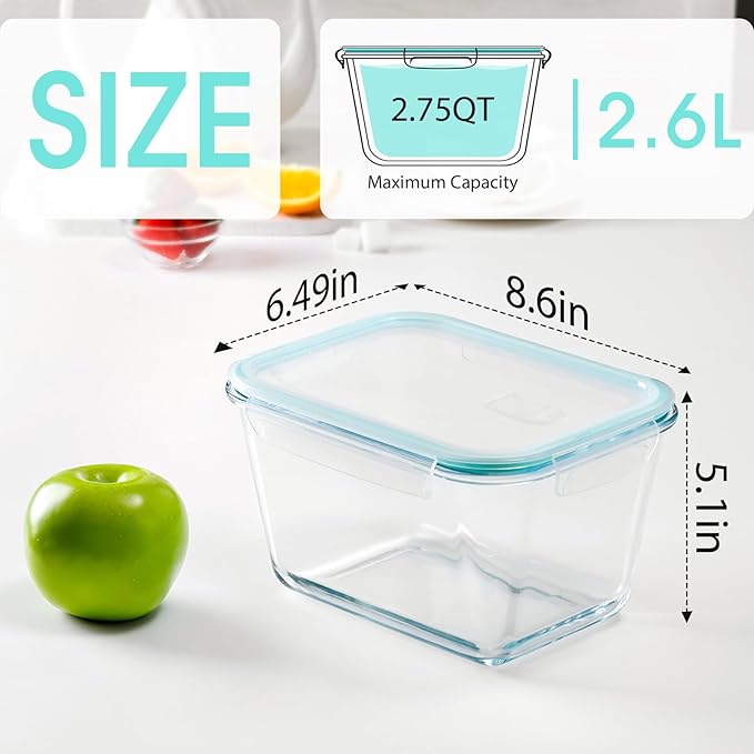 NUTRIUPS 2.7QT Glass Bread Pan with Lid, 8.6x5.1 Inch Deep Loaf Bread Baking Nonstick Pans with Airtight Lids, Rectangular loaf pan for Homemade Meatloaf Sourdough (2.6L Rectangle)