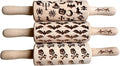 HALLOWEEN 3 Mini Embossed Rolling Pin Set. Wooden Laser Engraved Textured rolling pins for Cookies, Modeline, Ceramic with Skulls, Bats, Halloween by Algis Crafts