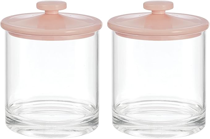 mDesign Small Modern Apothecary Storage Organizer Canister Jars - Acrylic Containers for Bathroom, Organization Holder for Vanity, Counter, Makeup Table, Lumiere Collection, 2 Pack, Clear/Light Pink