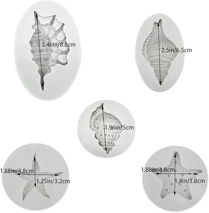5 Pcs Seashell Starfish Silicone Mold Cake Fondant Silicone Mold Seashell Conch Baking Moldsfor DIY Cake Decoration Chocolate Candy Polymer Clay Crafting Projects