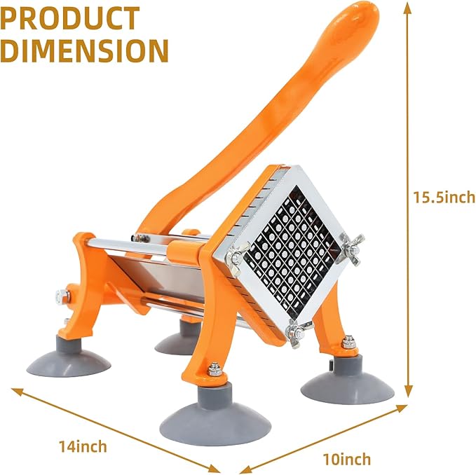 French Fry Cutter Commercial Potato Slicer with Suction Feet Complete Set, Includes 3/8", Orange