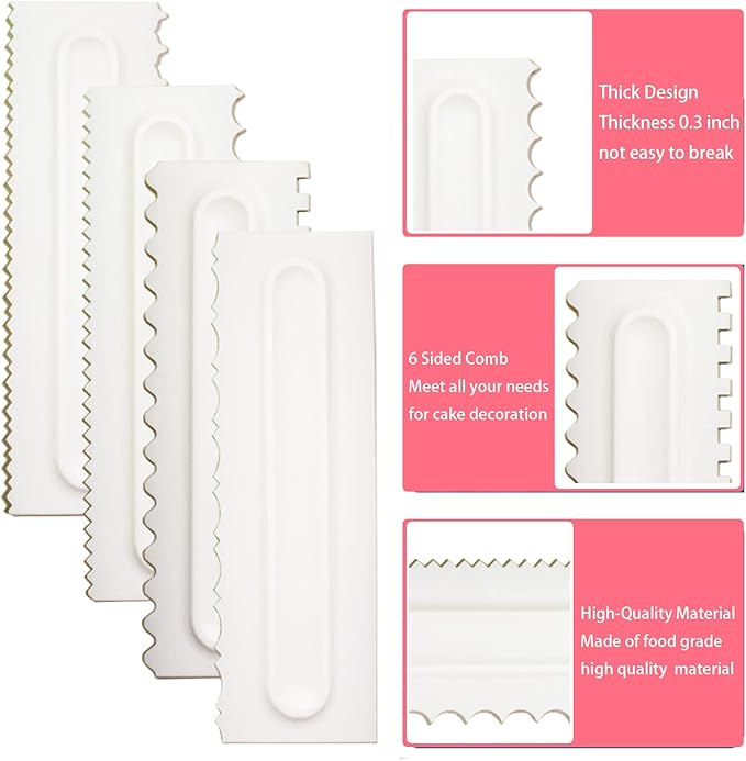 Cake Scrapers Set Decorating Comb and Icing Smoother, Plastic Sawtooth Scraper Polisher Butter Mousse Cream Cake Edge DIY Tool -8 Design Textures (White)