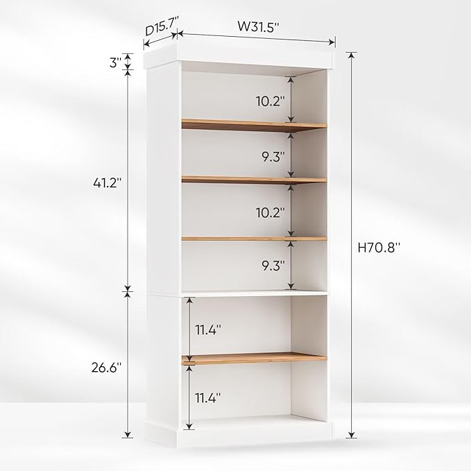 70.8" Tall Farmhouse Kitchen Pantry Cabinet, Modular Storage Cabinet with 6-Tier Adjustable Shelves, White, Wooden Hutch for Living Room, Kitchen