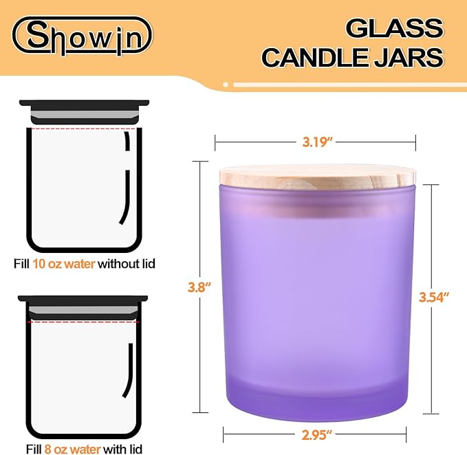 10 OZ Thick Candle Jars for Making Candles 15 Pcs, Empty Jars with Wood Lids for Candle Making, Sample Container, Frosted Purple
