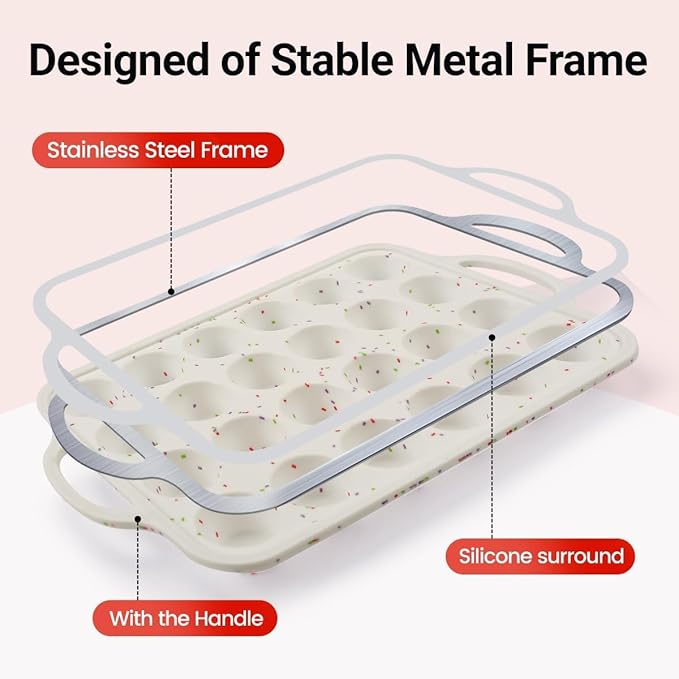 CAKETIME 3 Pack Silicone Bakeware Set, Metal Reinforced Frame Silicone Muffin Pans for Baking Nonstick with Handle,12 & 24 Cup Muffin Pans and 12-Cup Mini Loaf Pan, BPA Free