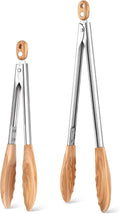 Baderke 2 Pcs Olive Wooden Kitchen Tongs for Cooking Wooden Utensil Set Salad Tongs with Wood Tips for Serving Salad Flipping Burgers Grilling and Much More, Set of 2, 11.4 Inch and 14.6 Inch