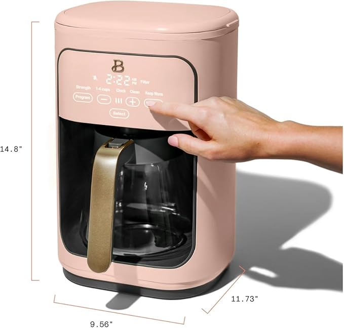Beautiful 14 Cup Programmable Coffee Maker, Touch Display, 1200W, Brew Strength Control, Keep Warm, Pause & Serve, Glass Carafe, Reusable Filter, Auto Shut-Off (Rose)