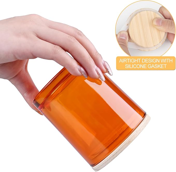 10 OZ Thick Candle Jars for Making Candles 15 Pcs, Empty Jars with Wood Lids for Candle Making, Sample Container, Clear Orange