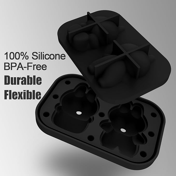 3D Rabbit Shapes Ice Cube Mold Silicone Large Ice Cube Molds 2.5 inch Animal Ice Cube Tray for Cocktails, Bourbon,Brandy, Whiskey Gifts for Men (Black)