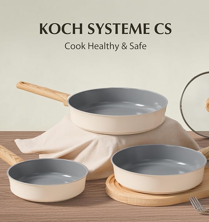 KOCH SYSTEME CS Nonstick Ceramic Cookware Set, 8 Piece Pots and Pans Set with Stay-Cool Handles, Non-toxic Ceramic Kitchen Cooking Set, Induction Compatible Dishwasher Safe, PFAS and PFOA Free, 8pcs