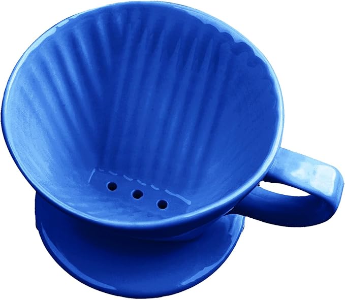 Handmade Pour Over Ceramic Coffee Dripper - Authentic Brewing Experience for Camping, Office, and Home (Blue)