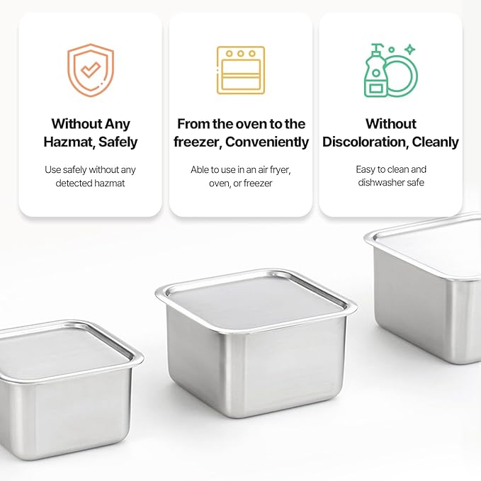 CuBE Medium 2PCS Set 1000ml 650ml Stainless Steel Food Storage Containers With Lids and a Net Kitchen Appliances Dishwasher Safe Premium South Korea