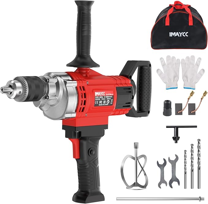 IMAYCC Drill Mixer,3200W 20A Concrete Mixer for Drill, 110V Corded Variable Speeds Cement Mixer, Mixing Drill for Mud,Motar,Paint, Grout, Plaster, Thinset