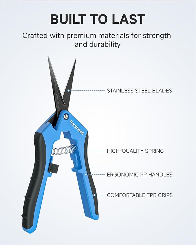 Fondwell 6.5" Pruning Shears Garden Scissors: 2 Pack of Ultra Sharp Trimming Scissors with Non-Stick Teflon Coating - Reliable Flower Snips for Managing Small Plants
