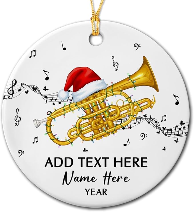 Personalized Cornet Musical Ceramic Ornament, Customized Year Text Name Cornet Player Ornaments Gift for Cornetist Daughter Son Kids Dad Mom Husband Wife, Unique Cornet Instrument Ceramic Ornament