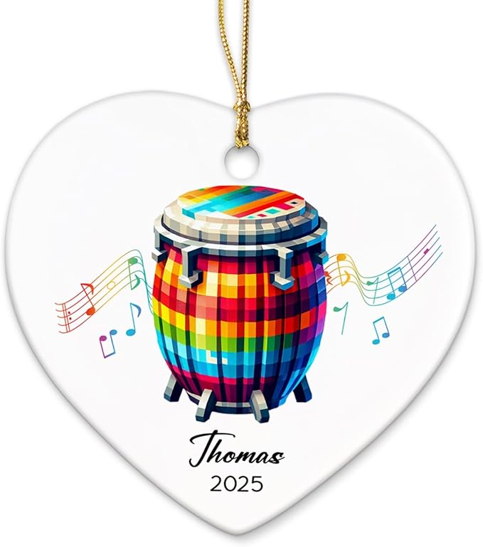 Bongo Xmas Ceramic Ornament Tree, Custom Bongo Player Ornament Gifts, Musical Instrument Ceramic Ornaments Christmas Hanging 2025, Personalized Instrumentalist Ornaments Keepsake with Name & Year