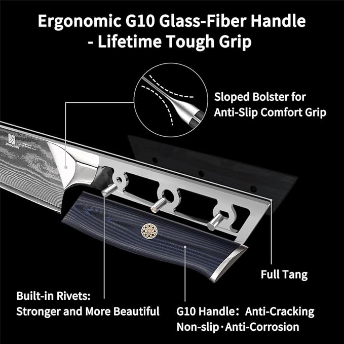 Utility Knife,5.5inch Damascus knife,67-Layer High Carbon Stainless Steel Kitchen Knife,Professiona Sharp Cutting Knives with Ergonomic Blue G10 Handle,Gift Box for Home and Kitchen Birthday Gift