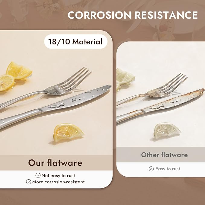 KINGSTONE 60-Piece Silverware Set for 12,18/10 Premium Stainless Steel Flatware Set, for Home, Restaurant, Wedding and Party Use, Mirror-Polished Cutlery Set, Dishwasher Safe.